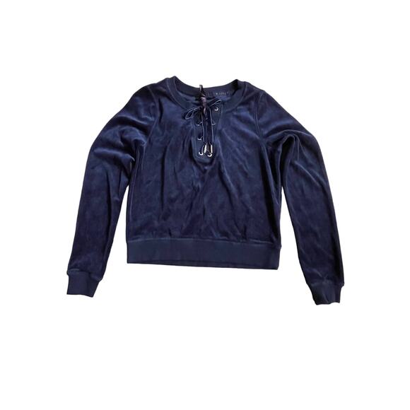 Betsey Johnson Sweatshirt Performance Navy Velour Velvet Lace up XS NEW Pullover - Picture 1 of 10